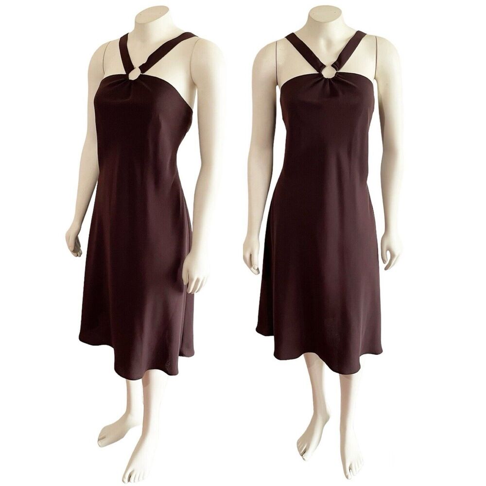 Jones Wear Dress Chocolate Brown Halter Midi Dress Size 14